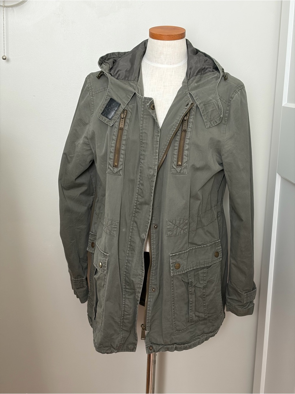 DKNY Olive Green Hooded Utility Jacket